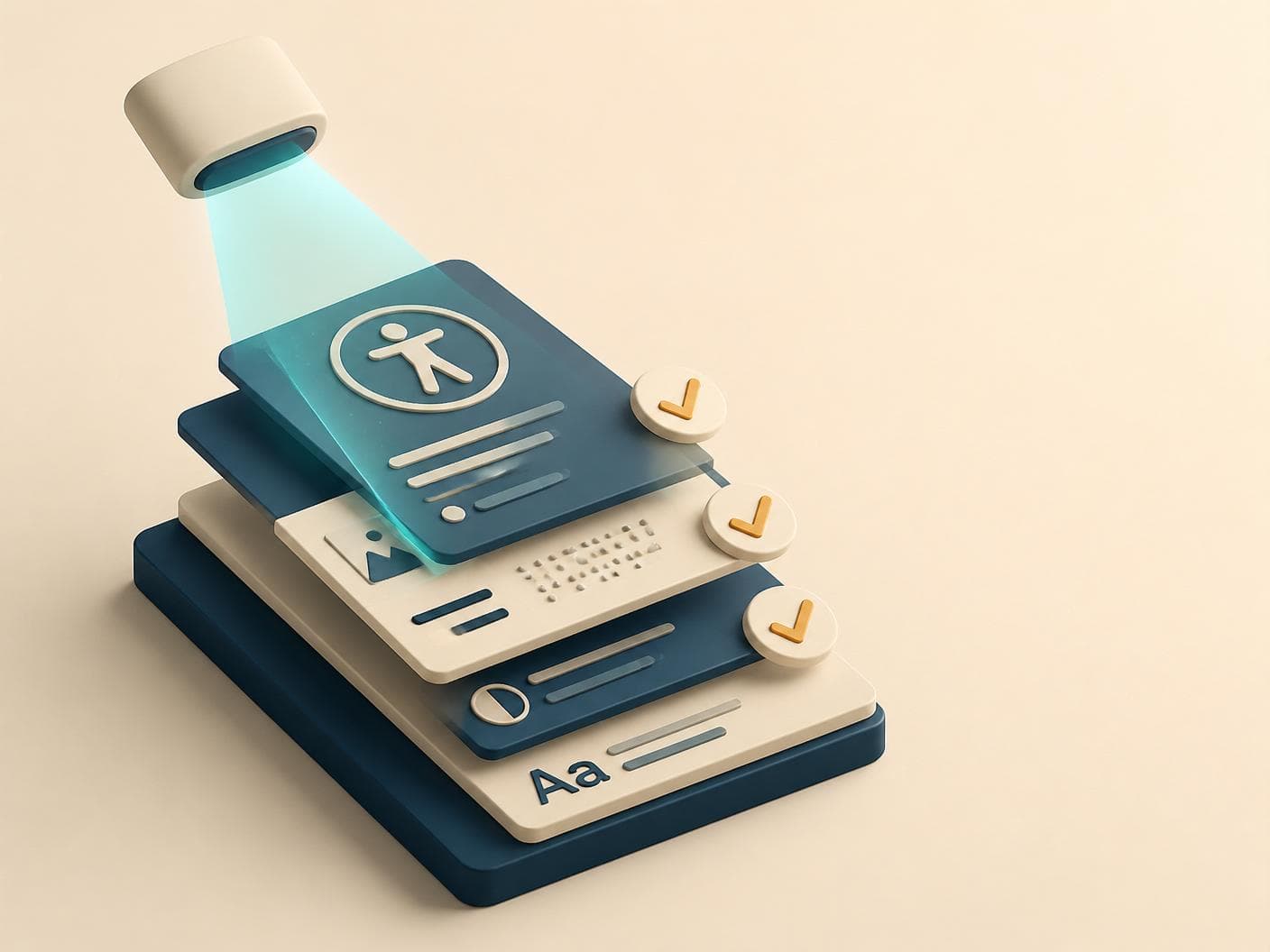 Abstracte gelaagde interface die structuur, focus en toegankelijke interactie verbeeldt