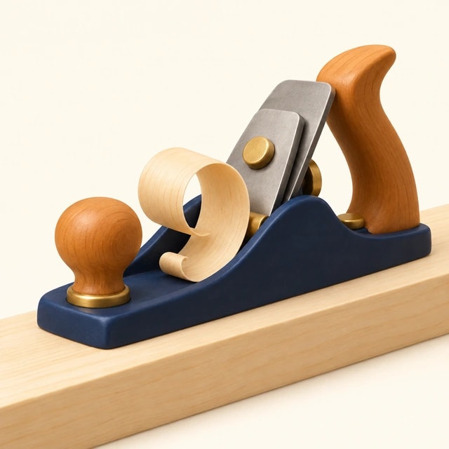 A hand plane refining a wooden board
