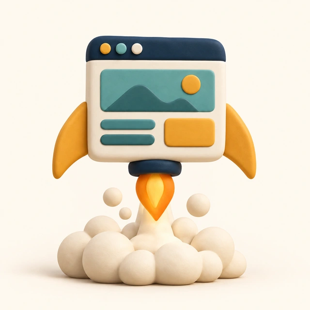A website window taking off like a rocket